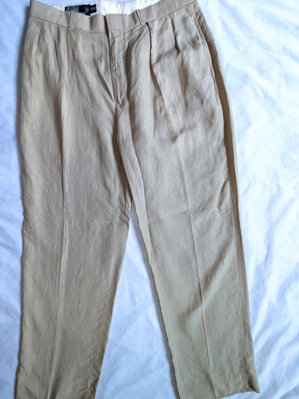 Polo Ralph Lauren Linen Silk Pleated Trousers Pants 33x30 Tan